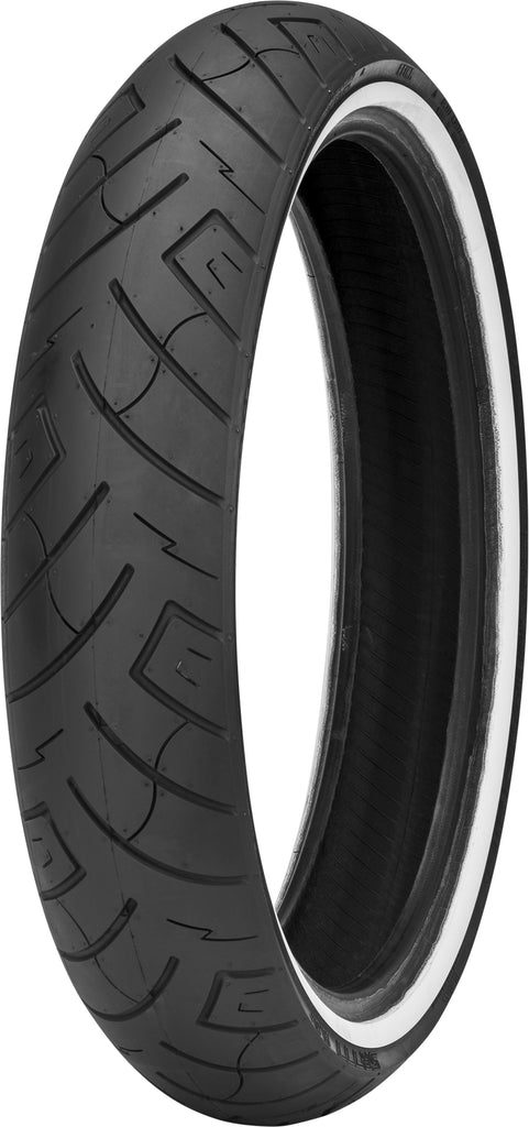 Shinko Tire 777 Cruiser HD front tire 130/70B18 69H bias tire with white wall for motorcycle cruising and touring.