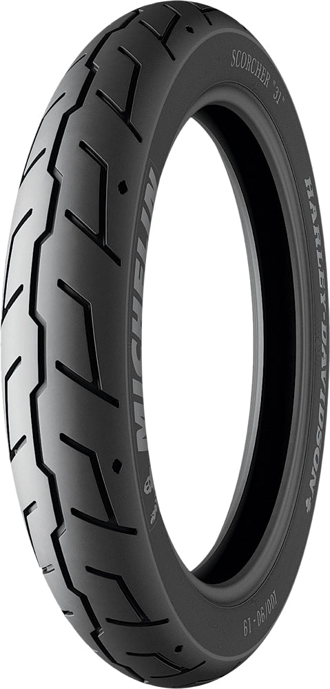 Michelin Tire Scorcher 31 front tire, 130/70B18 bias belted tubeless/tubed motorcycle tire with H speed rating.