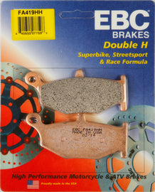 EBC Motorcycle Brakes brake pads 15-419H set with metal backing plates, designed for motorcycle braking systems.