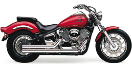 Cobra Speedster Shorts II exhaust for Yamaha V-Star 1100 1999-2009, chrome motorcycle exhaust system viewed from side angle.
