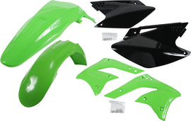Acerbis green plastic kit for motorcycle, includes various panels and parts, designed for durable bike customization.