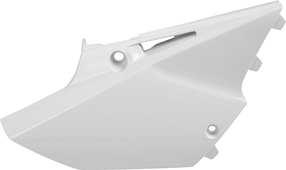 White Polisport Plastics side panels for body of ATV or motorcycle, with smooth finish and mounting points visible
