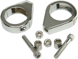 HardDrive 41mm chrome turnsignal clamps for motorcycle handlebars, showing polished metal and secure mounting design