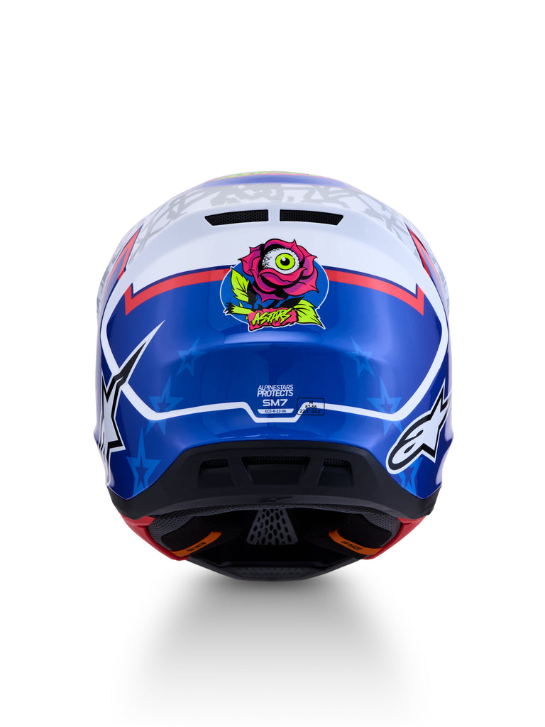 S M7 Blaster Helmet Ece06/Dot Wht/Blue/Red Glossy Xl