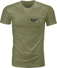Load image into Gallery viewer, Fly Racing Fly Priorities Tee in Light Olive, size Small, casual t-shirt with subtle branding and comfortable fit.