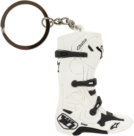 Alpine Star New Tech 10 Boot Keyfob in white with black details, featuring the Alpine Star logo and a compact, practical design.