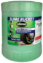Slime Super Duty 5 Gallon Keg of chemicals, durable slime product for industrial or automotive use, with label and safety warnings visible.
