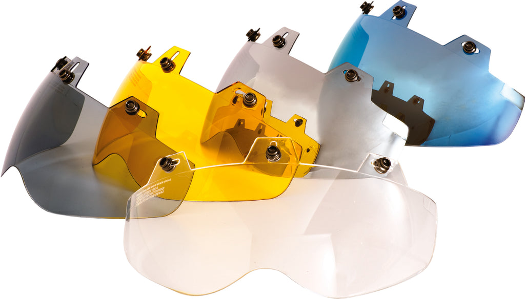 Echo 3-snap shorty shield with blue mirror lens, designed for safety and visibility in outdoor power equipment use.