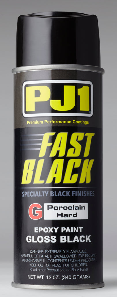 PJ1 Products Fast Black epoxy porcelain coating in a 12oz container, glossy black finish with smooth, durable surface.