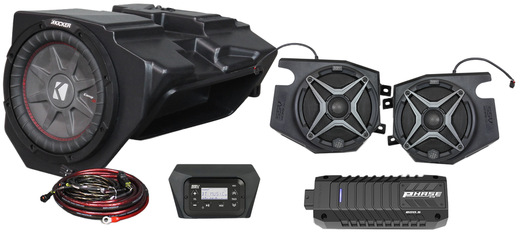 SSV Works 3 Speaker Plug and Play Kit for audio system installation, featuring wiring and connectors for easy setup.