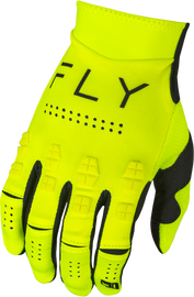 Fly Racing Evolution DST gloves in hi-vis and black, XL size, featuring padded palms and adjustable wrist closures.