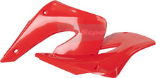 Load image into Gallery viewer, Polisport Plastics red radiator shroud body for motorcycle, showing the sleek, curved design with mounting points.