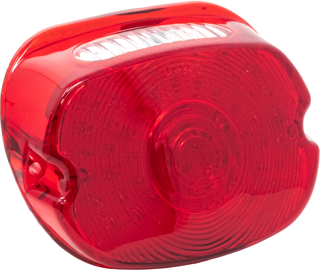 Letric Lighting Co Slantback Low Pro LED red lens taillight for motorcycle, with clear lens and compact design.
