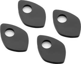 Set of four black RIZOMA turn signal mounting brackets for motorcycle or scooter, showcasing sturdy metal construction.