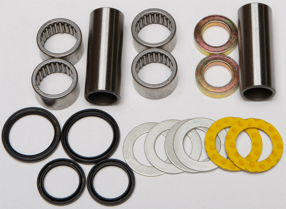 All Balls Swingarm Bearing Kit 22-81202 for motorcycle suspension, showing metal bearings and components in the kit.