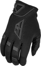Fly Racing Coolpro Gloves in black, medium size, showing textured fabric and adjustable wrist strap for a secure fit.