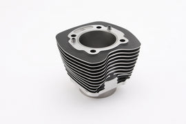 HardDrive TC103 engine cylinder with 3.875-inch bore, black finish, machined fins, shown from side angle.