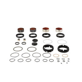 Pivot Works suspension seal and bushing kit for forks, featuring various seals and bushings laid out on a white background.