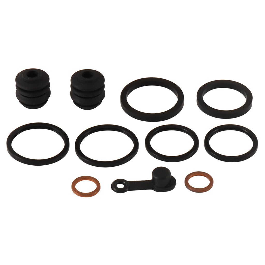 All Balls brake caliper rebuild kit 21-83081 with pistons and seals for motorcycle brake calipers, detailed components visible.