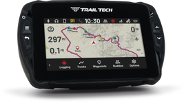 Trail Tech Voyager Pro4 GPS kit for UTV, showing the device with mounting accessories and display screen.