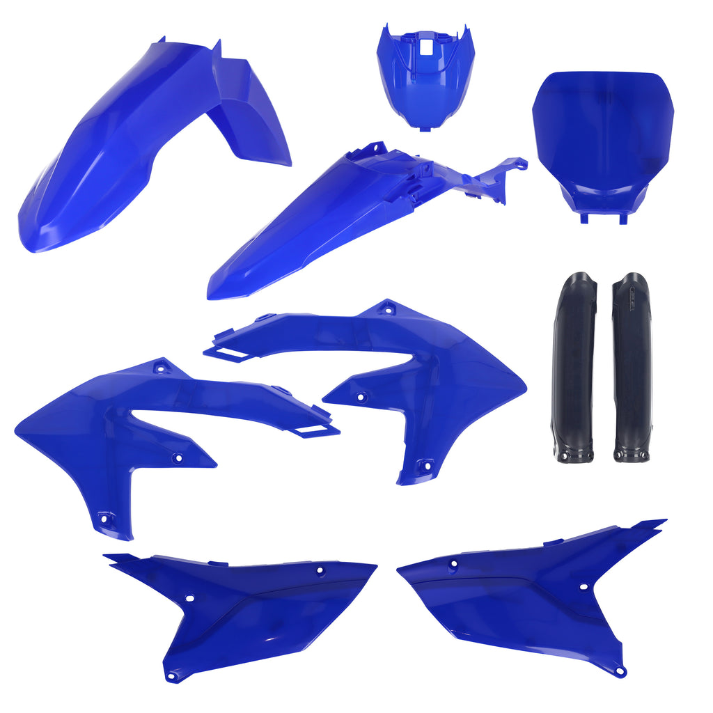 Acerbis full plastic kit for Yamaha motorcycle, showing assembled black plastic panels and parts with brand logo.