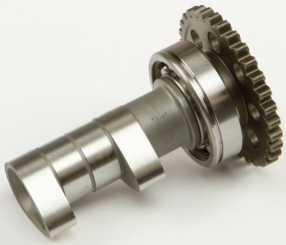 Hot Cams Racing Cam Stage 1 engine part for motorcycles, showing the camshaft with detailed metal components.