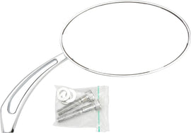 HardDrive Oval Arrow Mirror in chrome finish, showcasing sleek design and reflective surface for vehicle side mirror replacement.