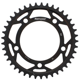 Supersprox steel rear sprocket with 41-tooth black finish for 530 chain motorcycles, showcasing the sprocket's teeth and design.
