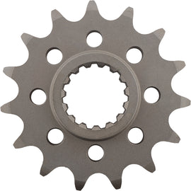 Steel front motorcycle sprocket by Supersprox, 15-tooth, fits 525 Duc motors, with black finish and gear teeth.