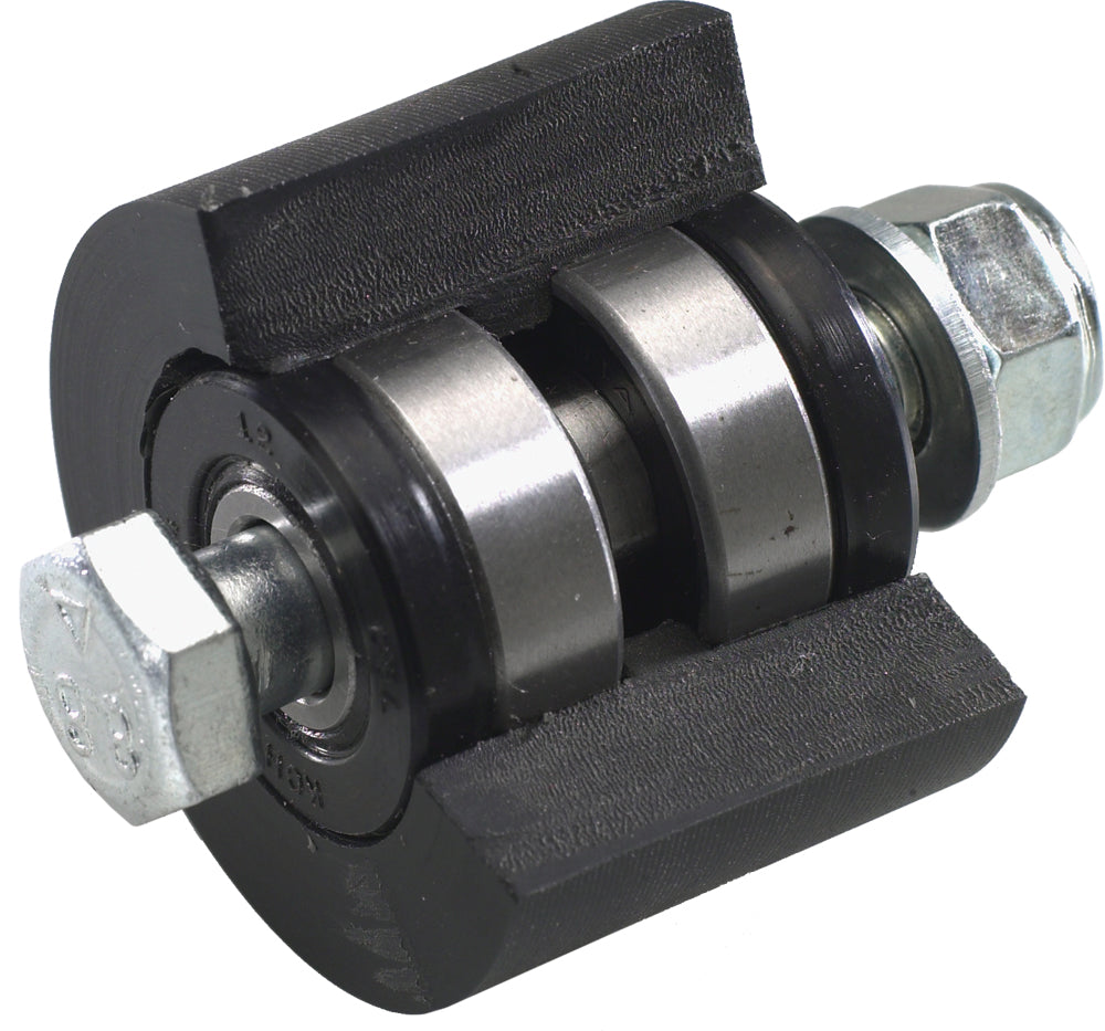 All Balls Drive Chain Roller 22-95001C showing the black roller and metal drive links for motorcycle or ATV chain replacement.