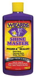 Wizards Products Shine Master Polish 16 oz bottle, showcasing the chemical liquid with label, used for automotive and surface polishing.