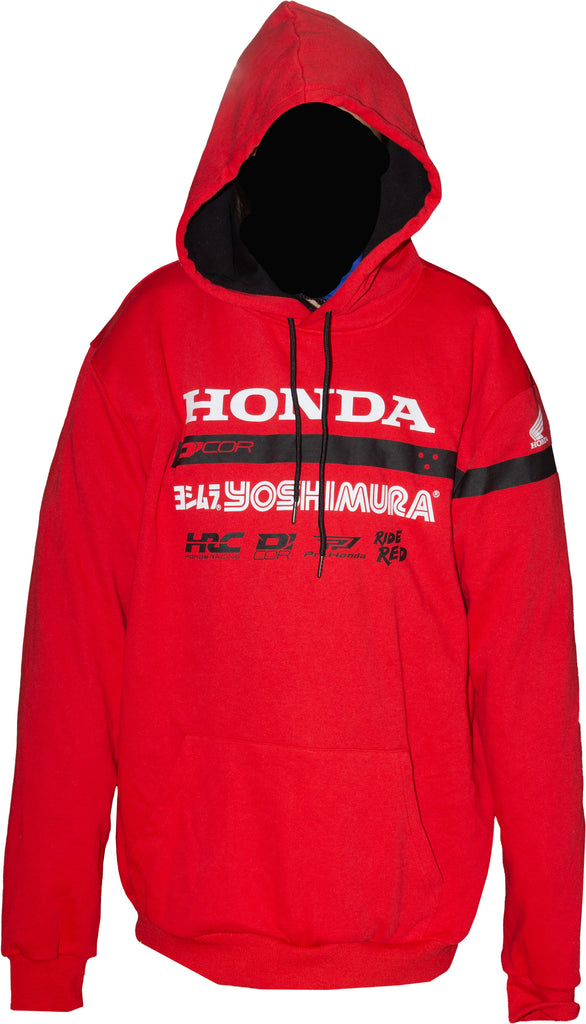 Red DCOR Honda Factory2 sweatshirt in medium size, featuring the brand logo and casual fit, displayed on a neutral background.