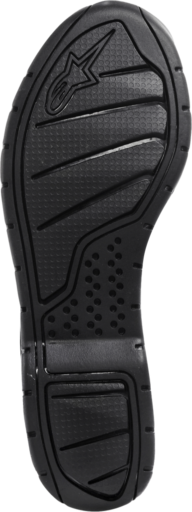 Alpine Star Tech-3s black motorcycle sole in size 12, showing the textured rubber tread pattern and branding details.