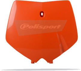 Polisport Plastics orange front body plate for motocross or dirt bikes, model 64-6637, shown on a motorcycle.
