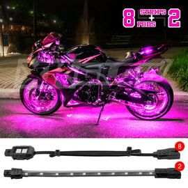 XK Glow pink LED strip lights in a 10-pack kit, flexible strips with pink illumination for automotive or decorative lighting.