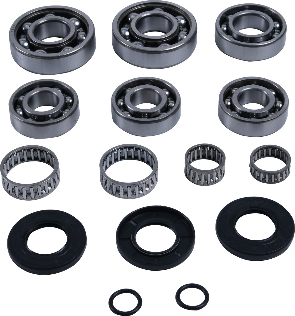 All Balls transmission bearing and seal kit with various seals and bearings for motorcycle or vehicle transmission system.