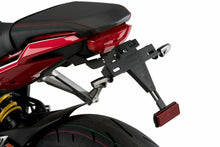Load image into Gallery viewer, Black PUIG Fender Eliminator Kit for motorcycle, mounted on body, with sleek design and mounting hardware visible.