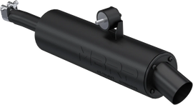 MBRP Exhaust single slip-on system with black can and utility muffler, designed for enhanced motorcycle performance and style.