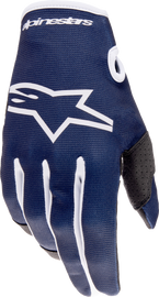 Alpine Star Radar Gloves in Night Navy and White, size small, featuring protective knuckles and breathable fabric for motorcycling.