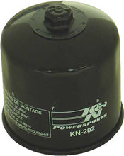 Load image into Gallery viewer, K&amp;N Oil Filter 56-0202, a cylindrical automotive oil filter with the K&amp;N logo and metal threading for engine oil filtration.