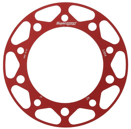Supersprox rear edge sprocket with red aluminum disk, 42-tooth for Honda and Yamaha motorcycles, shown with detailed gear teeth.