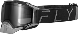 Fly Racing Zone Pro snow goggles in black and gray with polarized smoke lens, designed for winter sports and snowboarding.