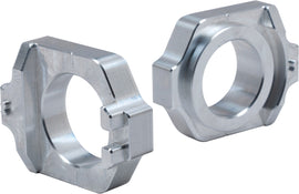 WORKS Axle Blocks Elite Hon Silver drive axle blocks for precision vehicle alignment, shown in a close-up image.