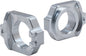WORKS Axle Blocks Elite Hon Silver drive axle blocks for precision vehicle alignment, shown in a close-up image.