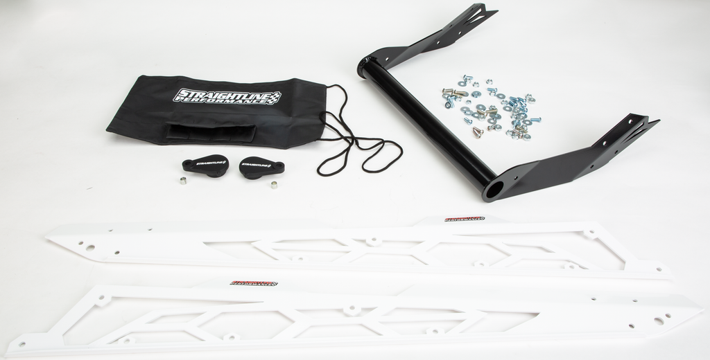 Straightline Performance White Hide 'N' Go Rear Bumper S-D 165" body part for vehicle, shown in the image.