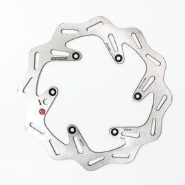 Front braking rotor by Braking, showing the circular metal disc with vented design and mounting holes for bike brake system.