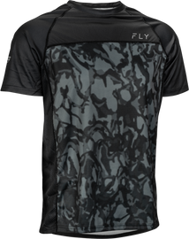 Fly Racing Super D jersey in dark grey camo and black, XL size, featuring a lightweight, breathable motocross jersey design.