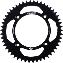 Load image into Gallery viewer, Fire Power Aluminum 50T Rear Sprocket in black, designed for motorcycles, showcasing its lightweight construction and gear teeth.