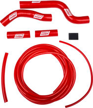 Load image into Gallery viewer, Red Moto Hose silicone engine hose kit with multiple curved and straight hoses, designed for automotive engine cooling and fluid transfer.