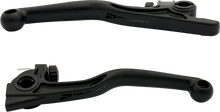 Load image into Gallery viewer, Polisport Plastics black Apt brake levers for Nissin motorcycle, shown with close-up of lever design and mounting points.